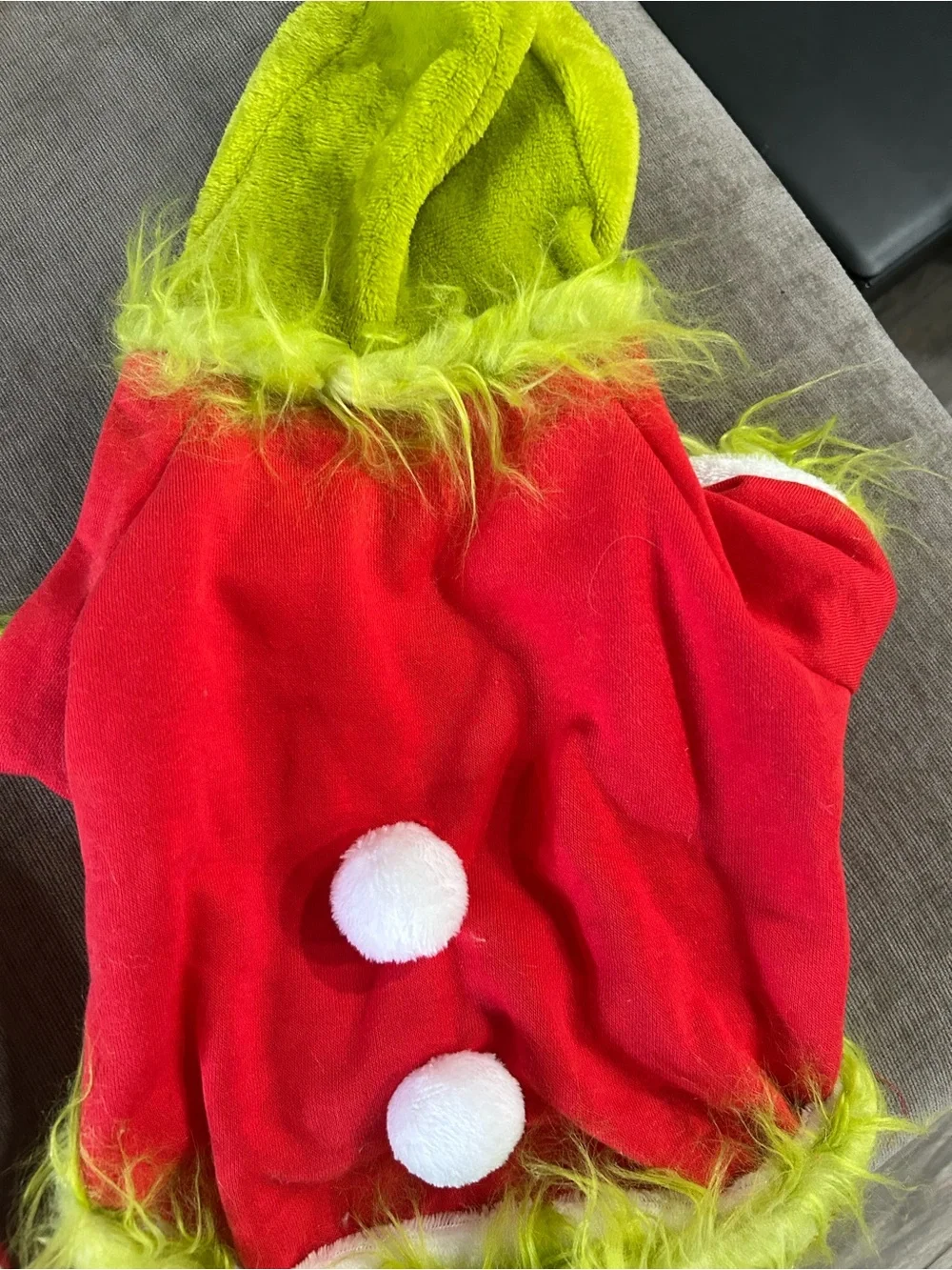 Bark Red Plush Holiday Pet Costume with Lime Trim